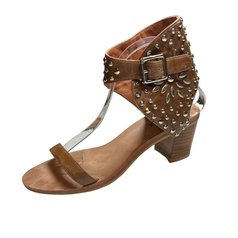 Jeffrey Campbell Sandal Brown Des Moines Studded Boho Festival‎ Block Heel 9.5